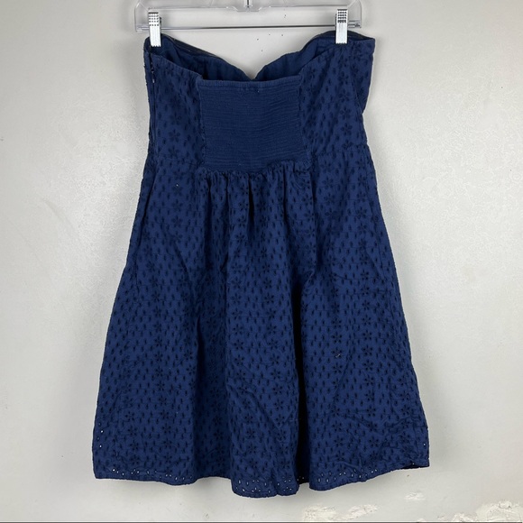 Old Navy Womens Size 14 Strapless Dress Navy Blue Eyelet Fit Flare Pleated - Picture 5 of 10